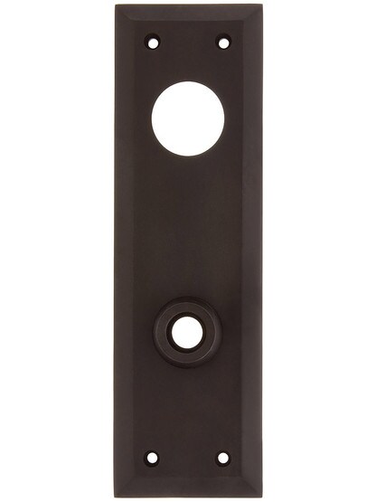 Forged Brass Exterior Door Plate With Cylinder Hole 8 inch x 2 1/2 inch in Oil Rubbed Bronze.